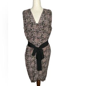 Ulla Johnson Sleeveless Printed Belted Sheath Silk Dress Ruched Shoulder Size 6